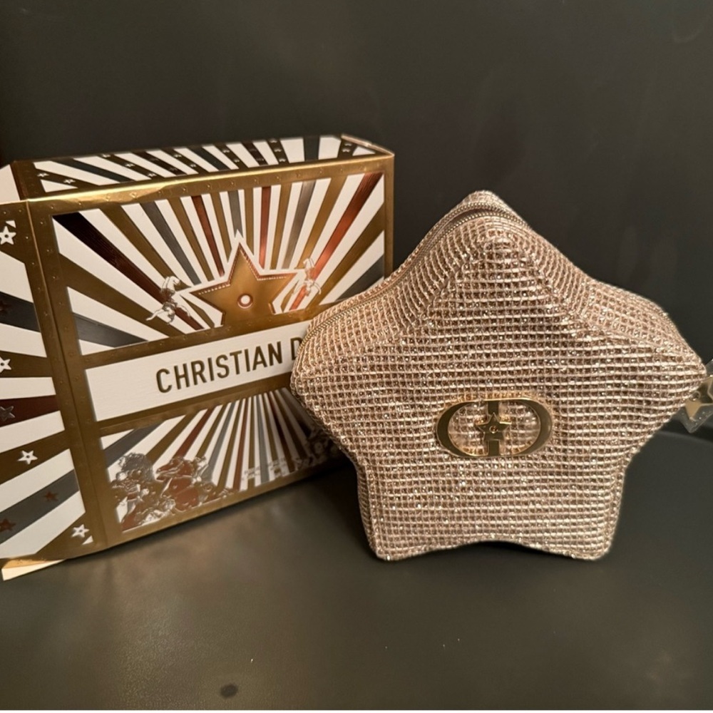 Dior Limited Edition 2025 Holiday Gold Star Clutch/Cosmetic Pouch